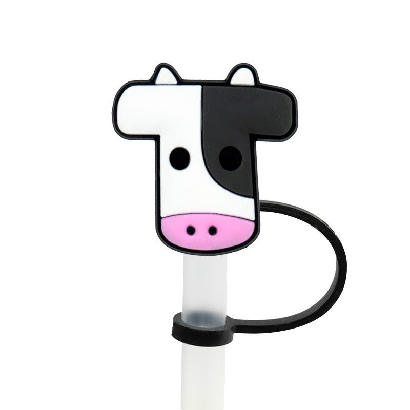 Wholesale 20PCS Cartoon Cow Silicone Straw Tube Cap Straw Decoration
